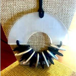 Marla Wynne Black/clear/silver resin design necklace on cord